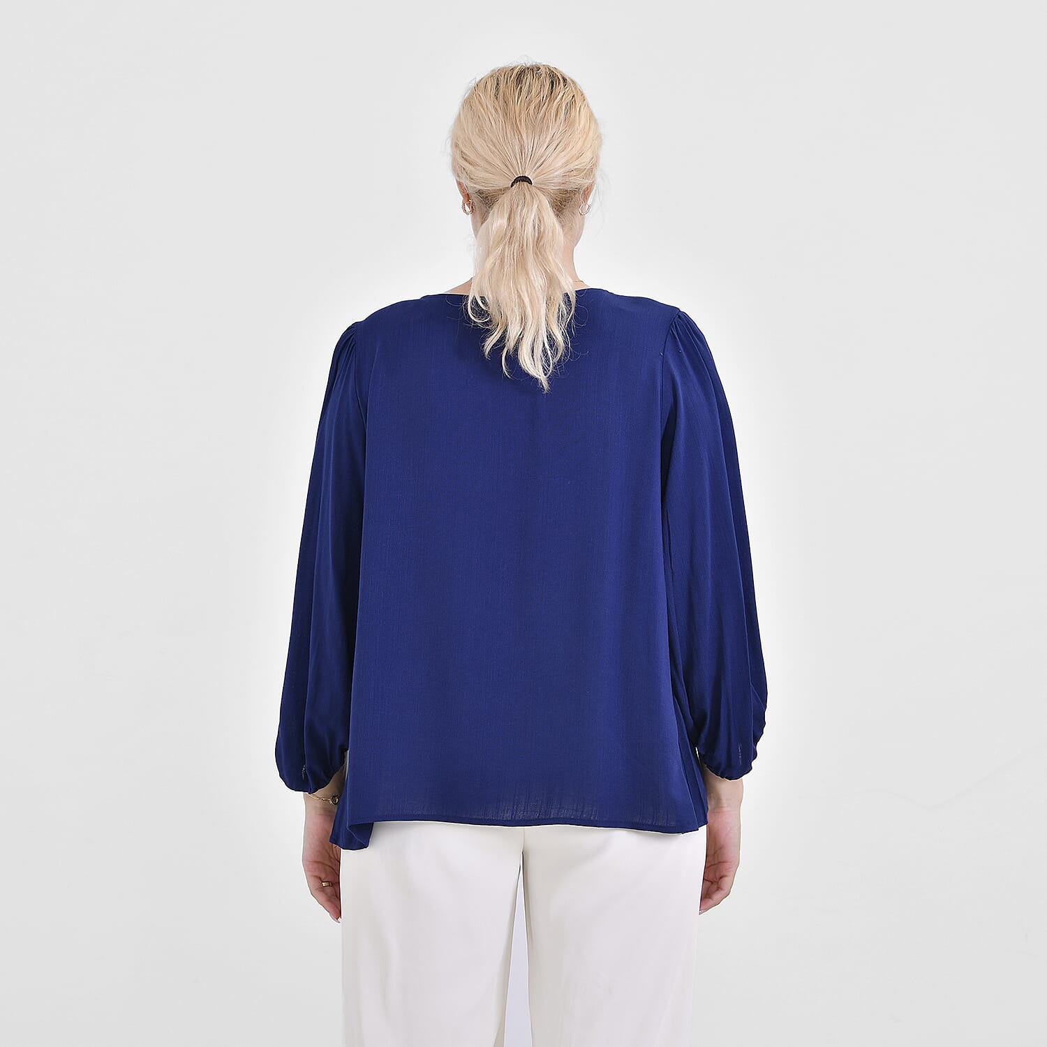 TAMSY 100% Viscose Round Neck Top (Size XXL) - Navy Blue