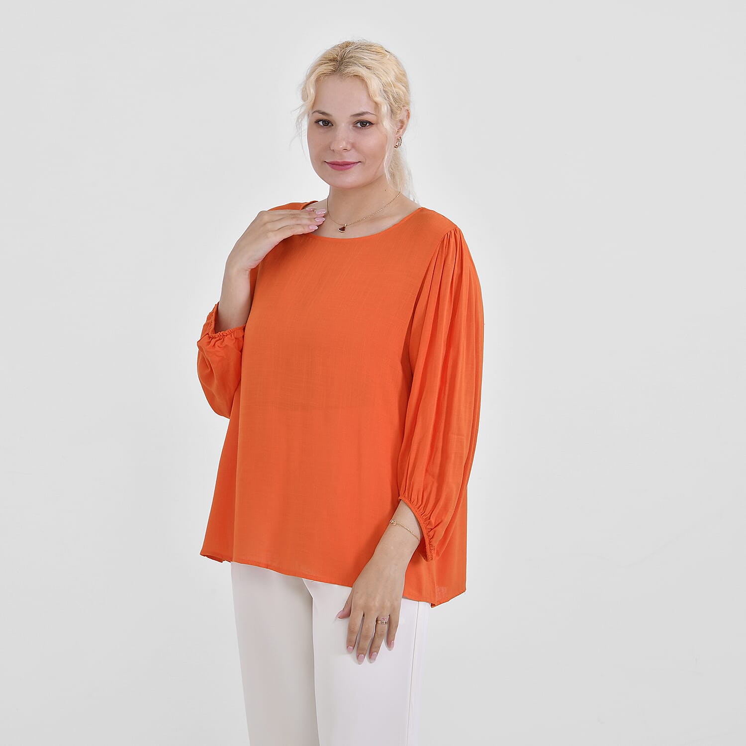 Tamsy Viscose Solid Top (Size 75x1 cm) - Orange & Green