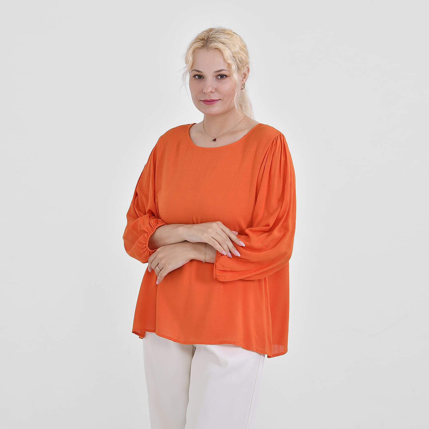 Tamsy Viscose Solid Top (Size 75x1 cm) - Orange & Green