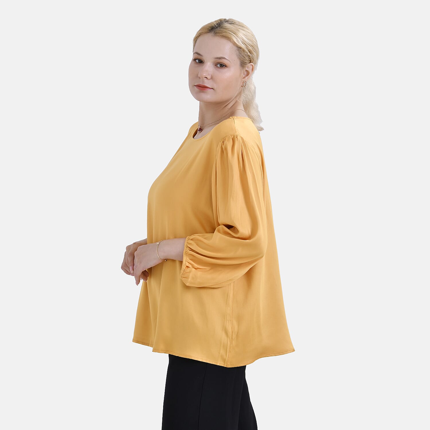 Tamsy 100% Viscose Relaxed Fit Blouse (Size 24 to 26) - Yellow