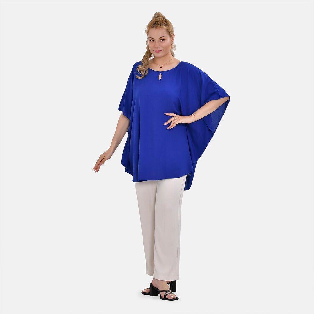 TAMSY 100% Viscose Round Neck Solid Top (One Size) - Blue