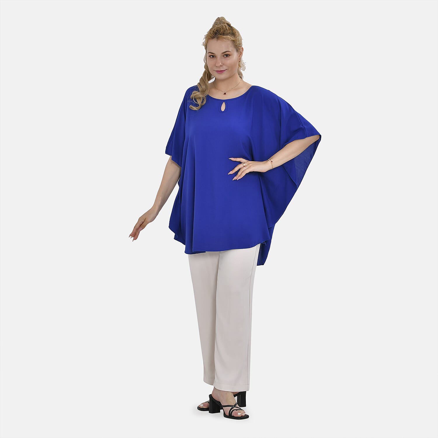TAMSY 100% Viscose Round Neck Solid Top (One Size) - Blue