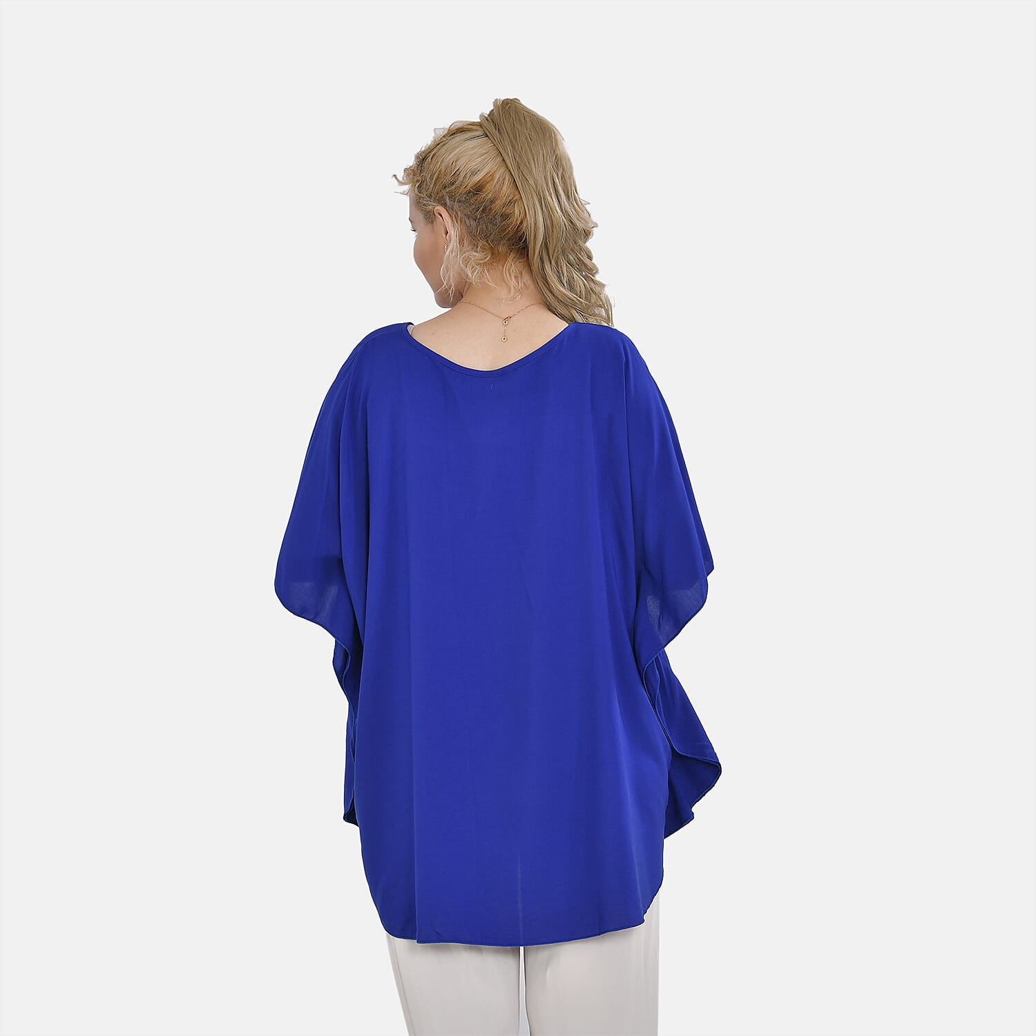 TAMSY 100% Viscose Round Neck Solid Top (One Size) - Blue