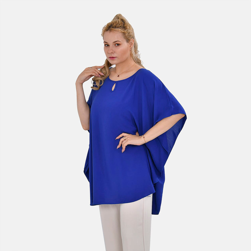 TAMSY 100% Viscose Round Neck Solid Top (One Size) - Blue