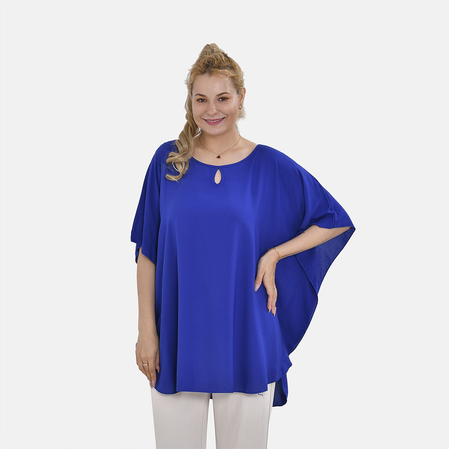 TAMSY 100% Viscose Round Neck Solid Top (One Size) - Blue