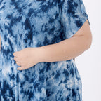 Tamsy 100% Viscose Tie-Dye Umbrella Dress with Sleeves (One Size 8-18) - Blue