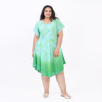 Tamsy 100% Viscose Tie-Dye Umbrella Dress with Sleeves (One Size 8-18 ) - Green
