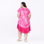 Monster Deal -Tamsy 100% Viscose Tie-Dye Umbrella Dress with Sleeves (One Size 8-18) - Pink