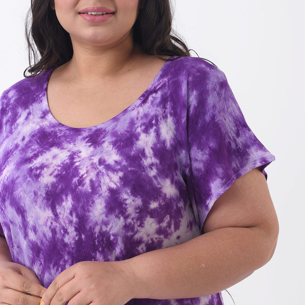 Tamsy 100% Viscose Umbrella Dress with Sleeves (One Size 8-18) - Purple