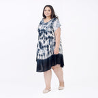 Tamsy 100% Viscose Tie-Dye Umbrella Dress with Sleeves (One Size Curve) - Black