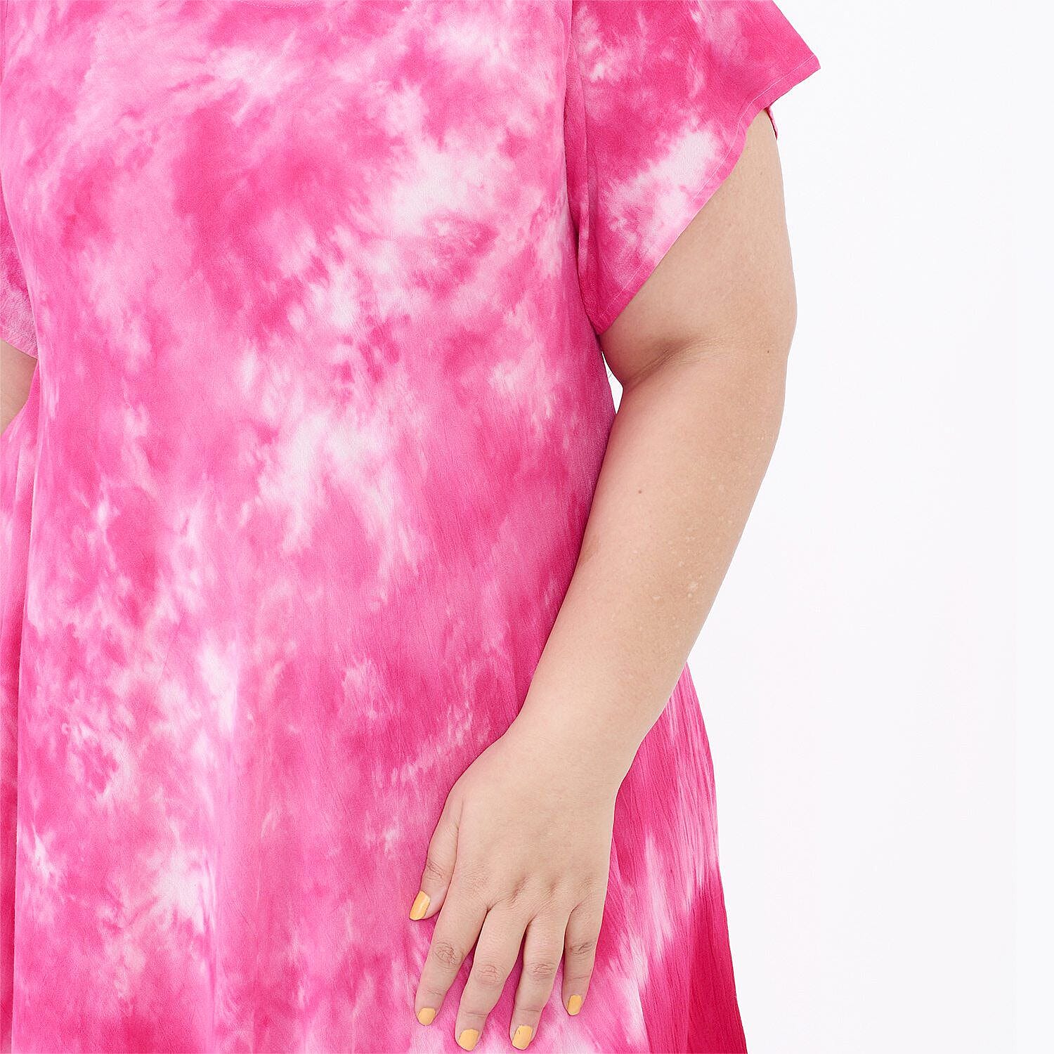 Tamsy 100% Viscose Tie-Dye Umbrella Dress with Sleeves (One Size) - Pink
