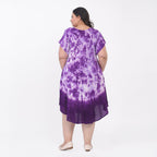 Tamsy 100% Viscose Tie-Dye Umbrella Dress with Sleeves (One Size Curve) - Purple
