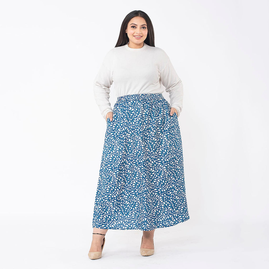 TAMSY 100% Viscose Zebra Printed Skirt With Elastic on Waist (Size XL) - Beige & Black