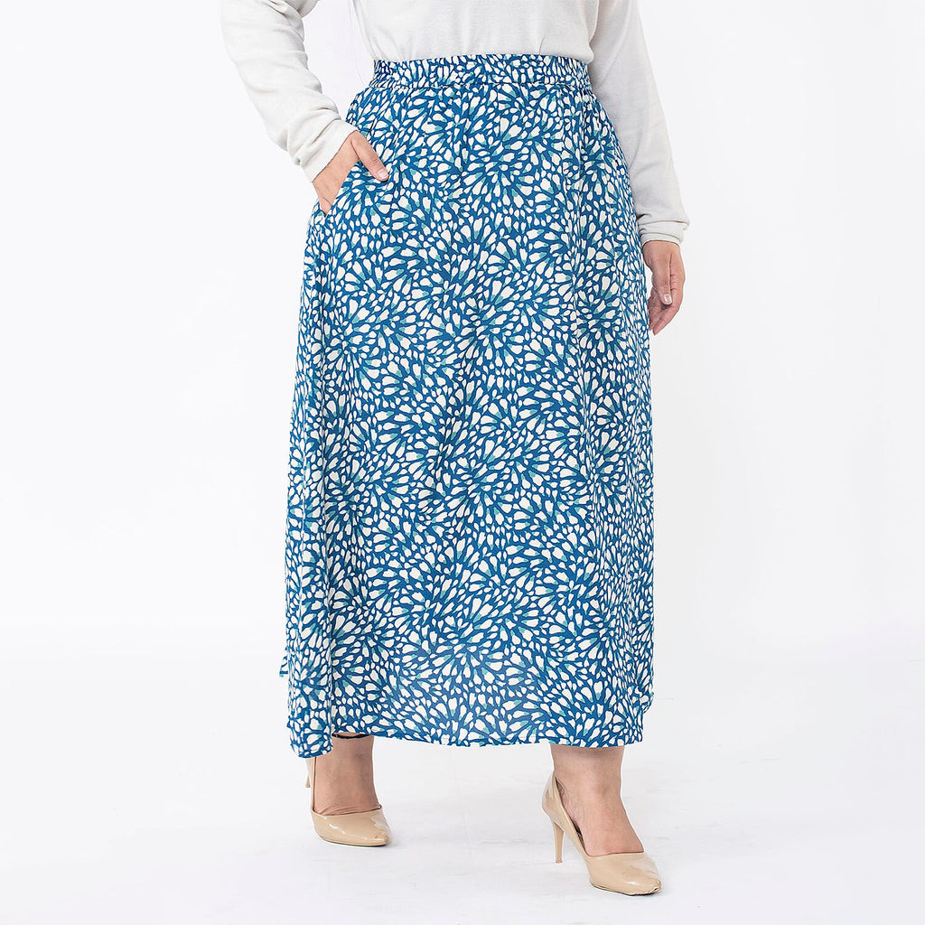 TAMSY 100% Viscose Zebra Printed Skirt With Elastic on Waist (Size M) - Beige & Black
