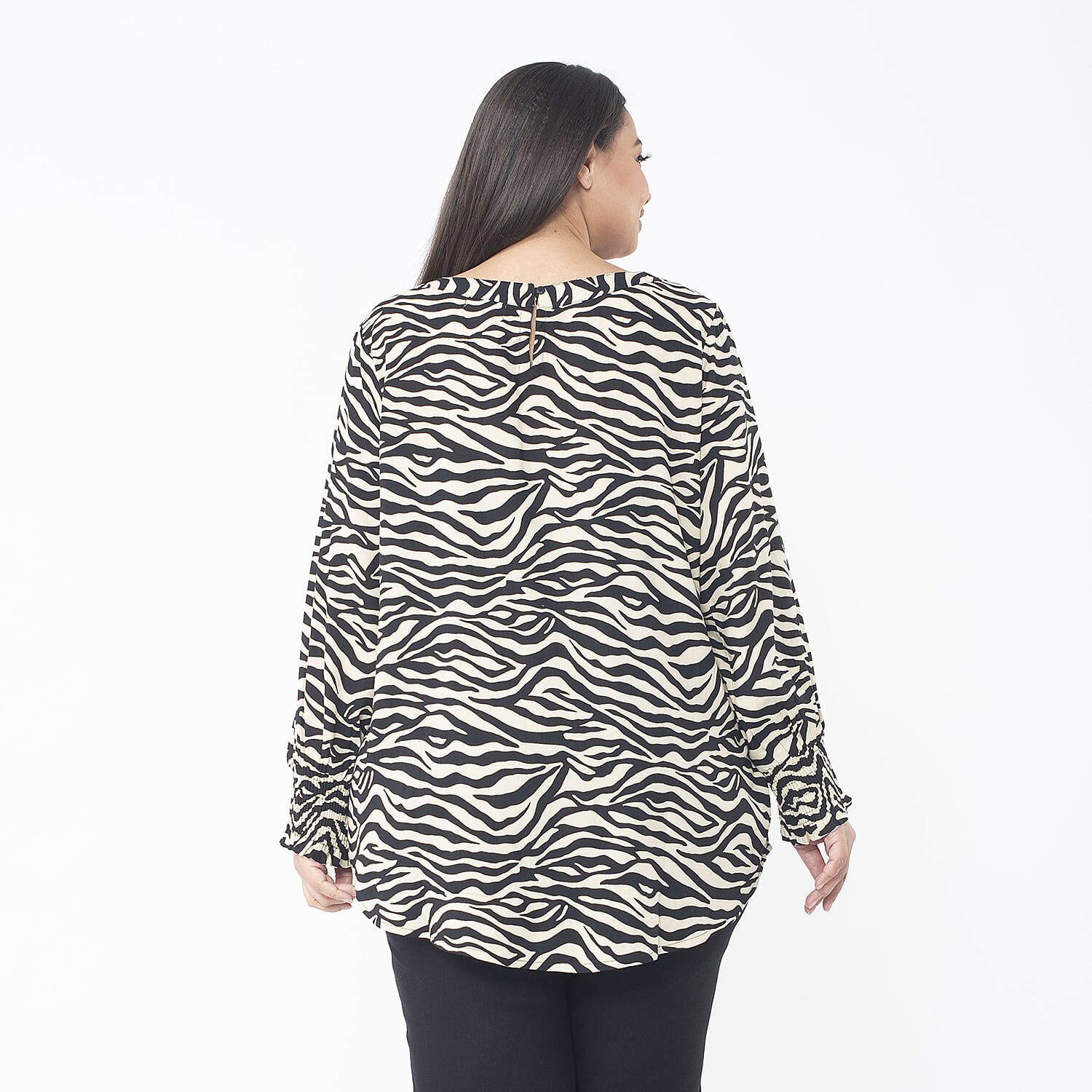 Tamsy 100% Viscose Zebra Print Top (Size M 12-14) - Beige & Black