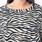 Tamsy 100% Viscose Zebra Print Top (Size M 12-14) - Beige & Black
