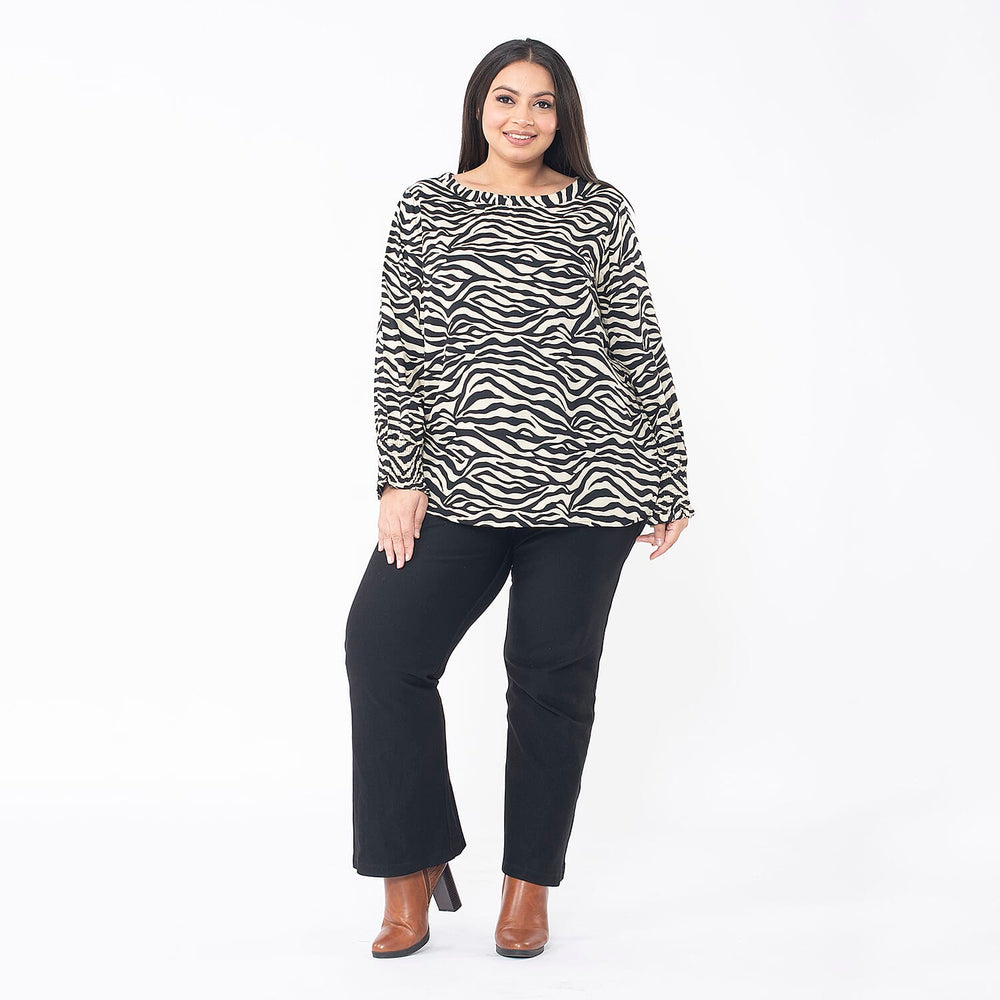 Tamsy 100% Viscose Zebra Print Top (Size XL 20 - 22) - Beige & Black