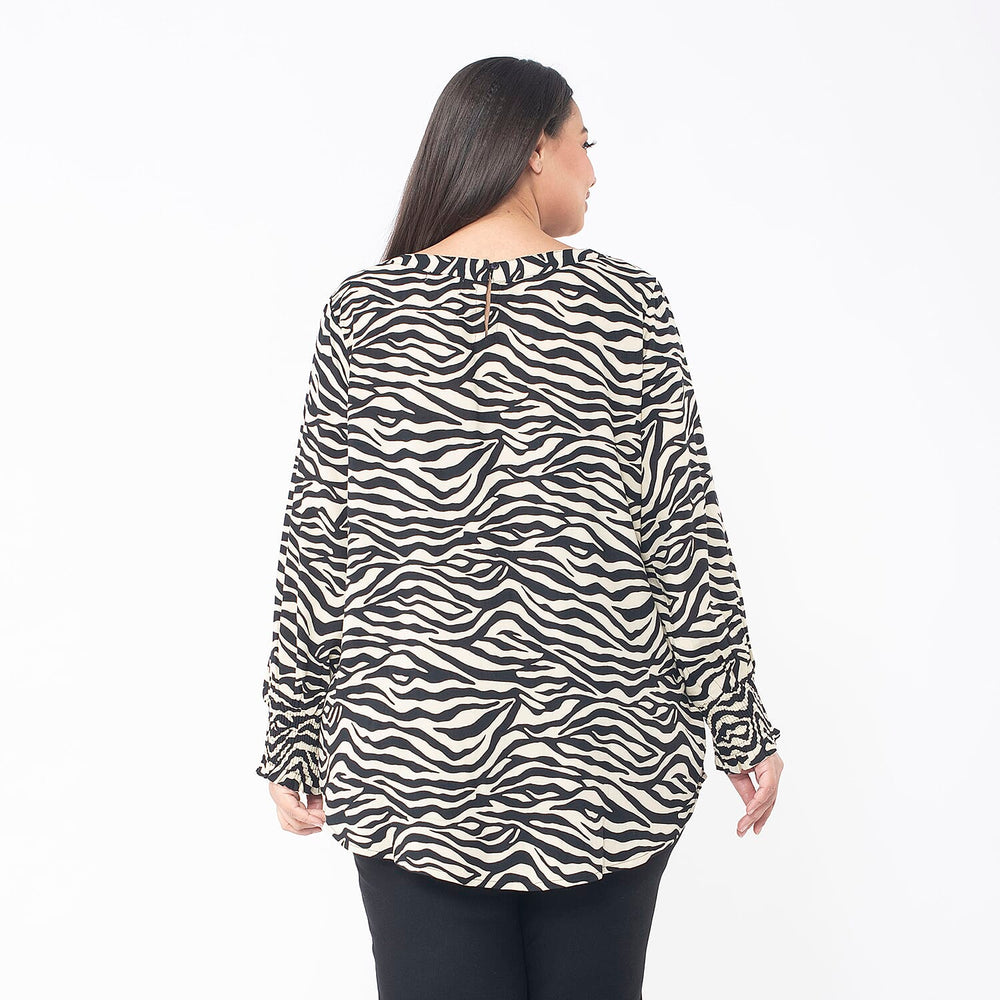 Tamsy 100% Viscose Zebra Print Top (Size XL 20 - 22) - Beige & Black