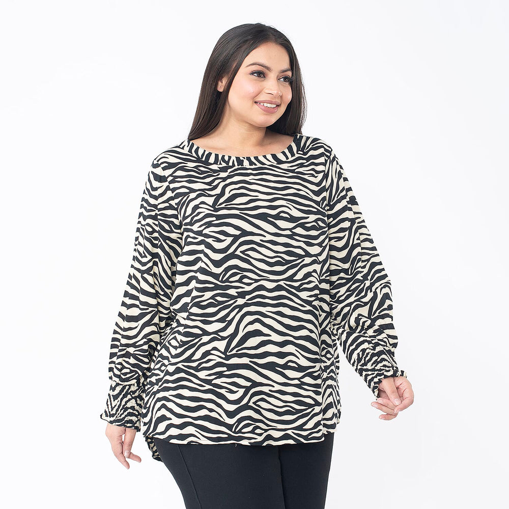 Tamsy 100% Viscose Zebra Print Top (Size XL 20 - 22) - Beige & Black