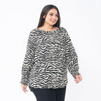 Tamsy 100% Viscose Zebra Print Top (Size XL 20 - 22) - Beige & Black