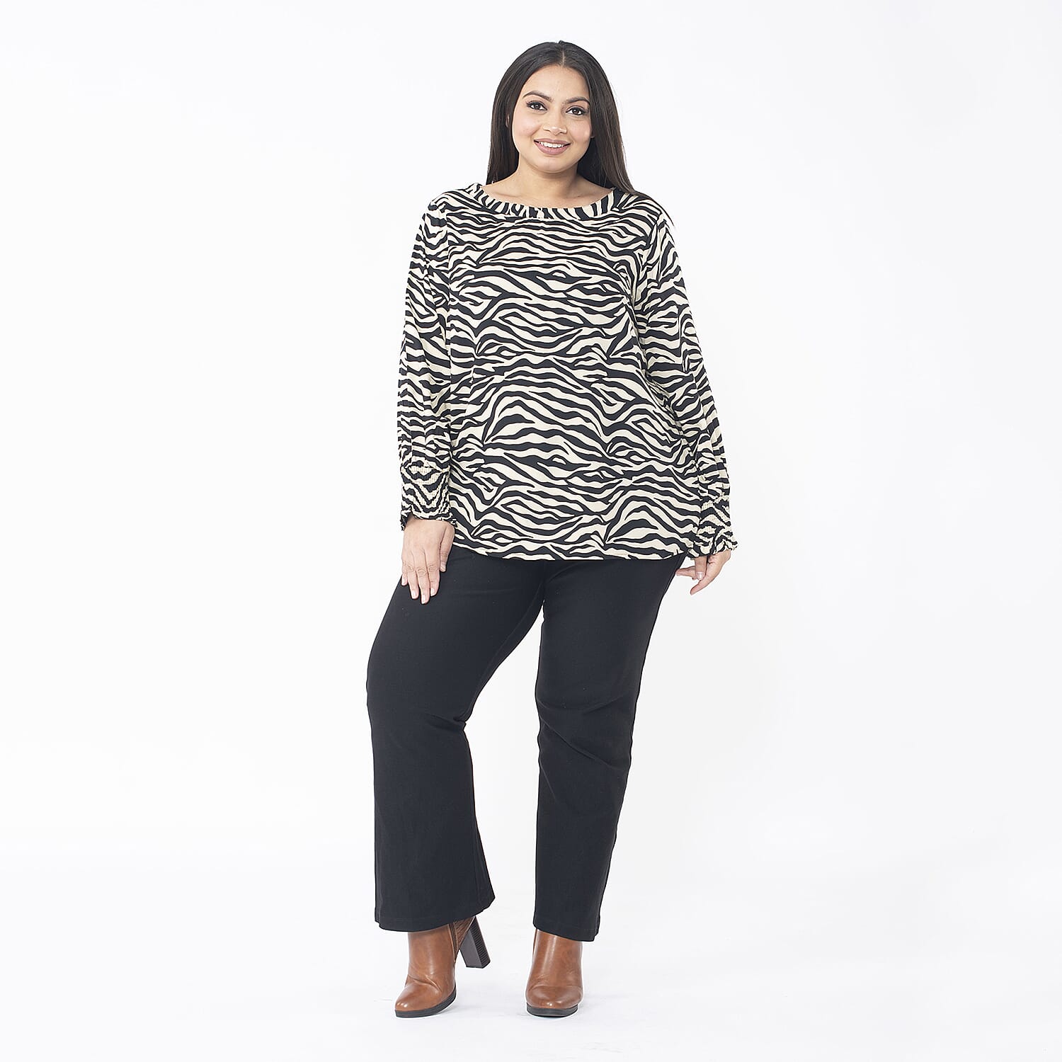 Tamsy 100% Viscose Zebra Print Top (Size XXL 24 - 26) - Beige & Black