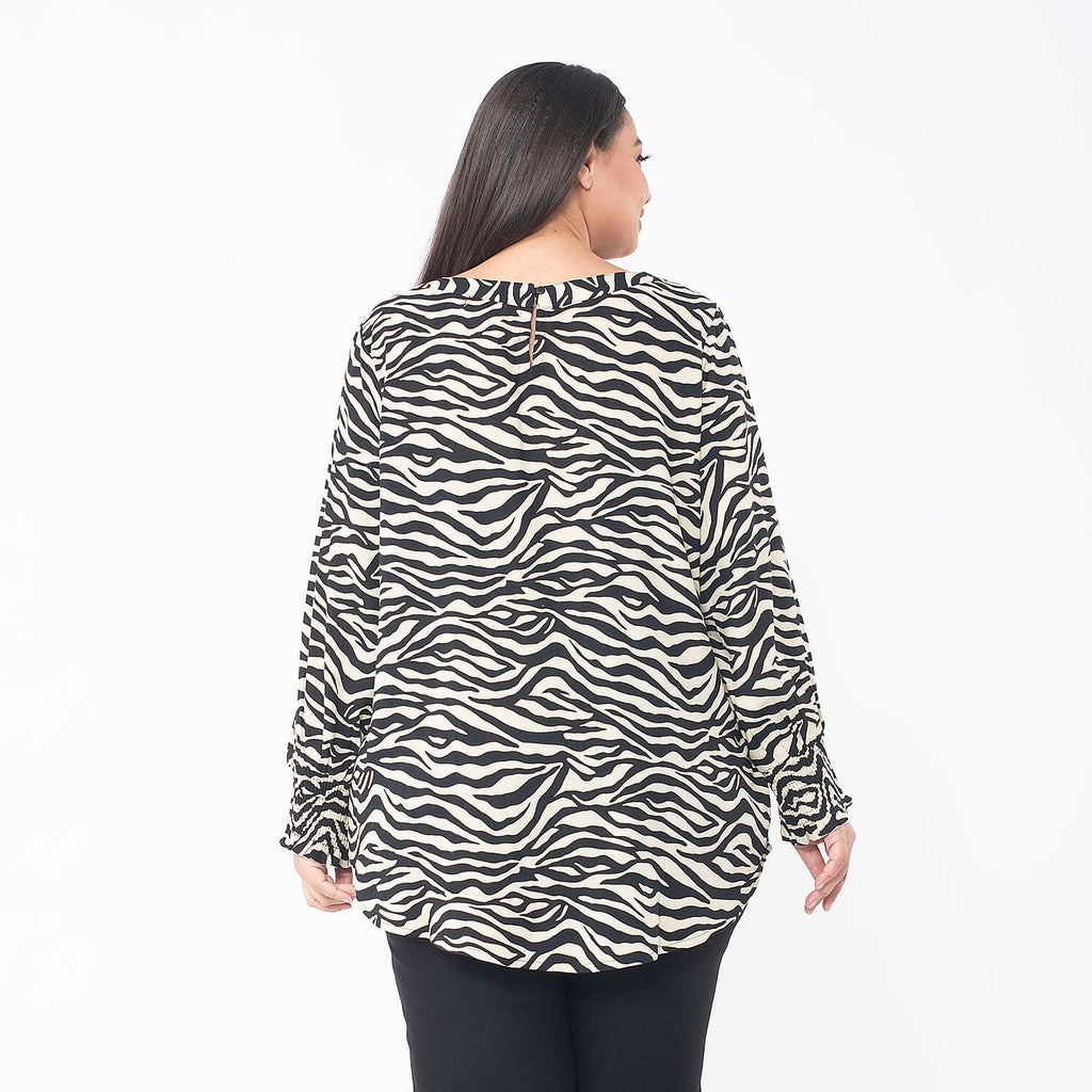 Tamsy 100% Viscose Zebra Print Top (Size XXL 24 - 26) - Beige & Black