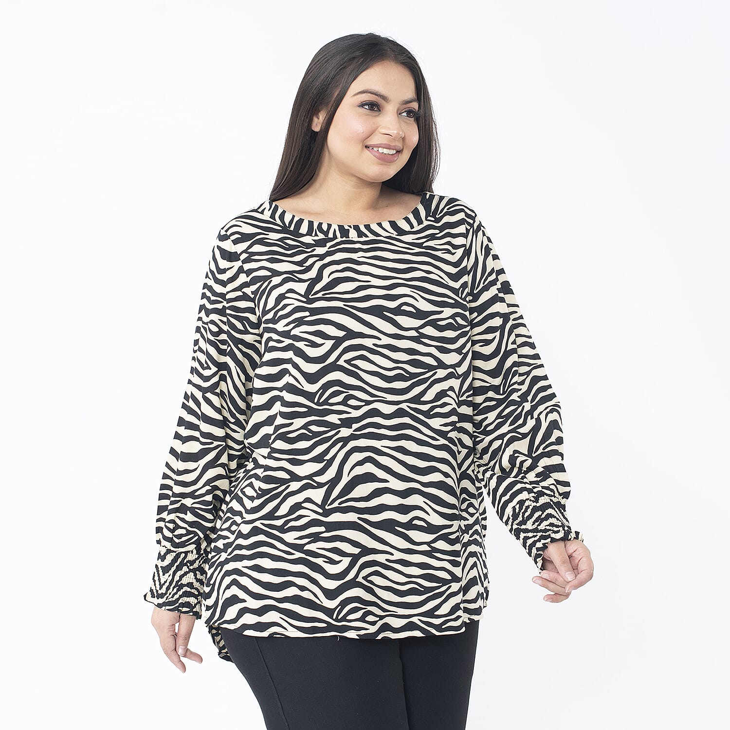 Tamsy 100% Viscose Zebra Print Top (Size XXL 24 - 26) - Beige & Black