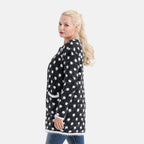 Tamsy Womens Polka Dot Winter Coatigan with Pockets (One Size, Fits 8-20) - Black & White