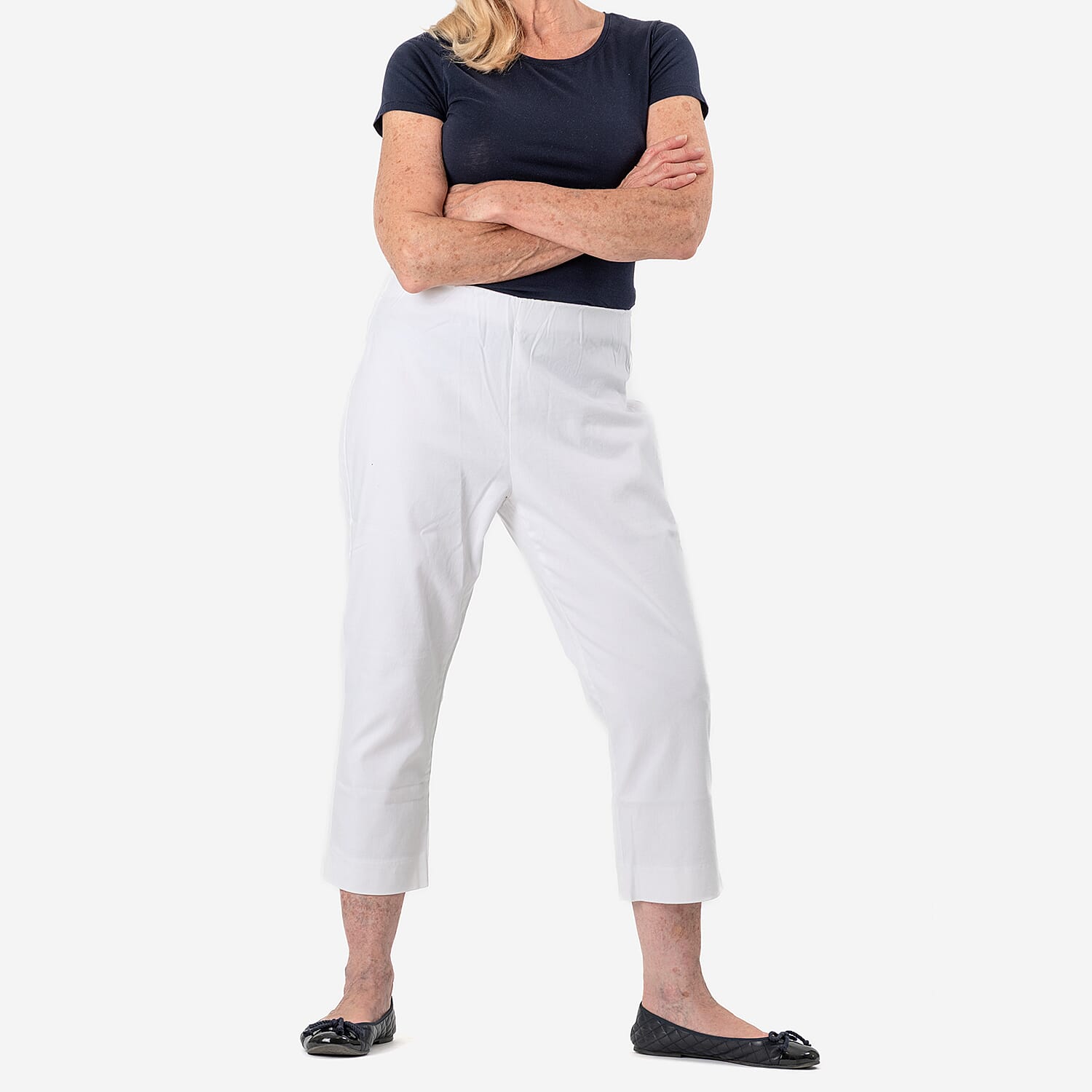 Tamsy White Stretch Twill Capri Jeans for Women - Cropped Fit (Size 10) -  White