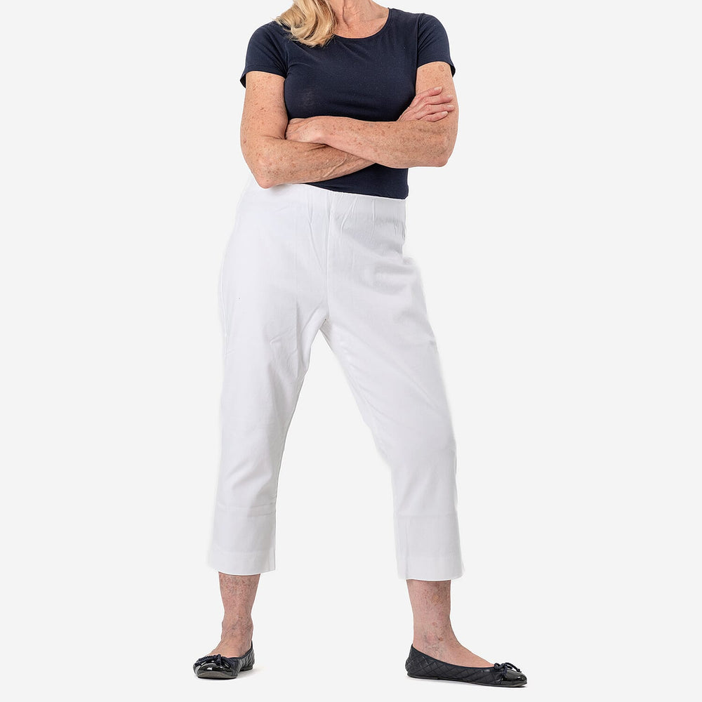 Tamsy White Stretch Twill Capri Jeans for Women - Cropped Fit (Size 18) - White