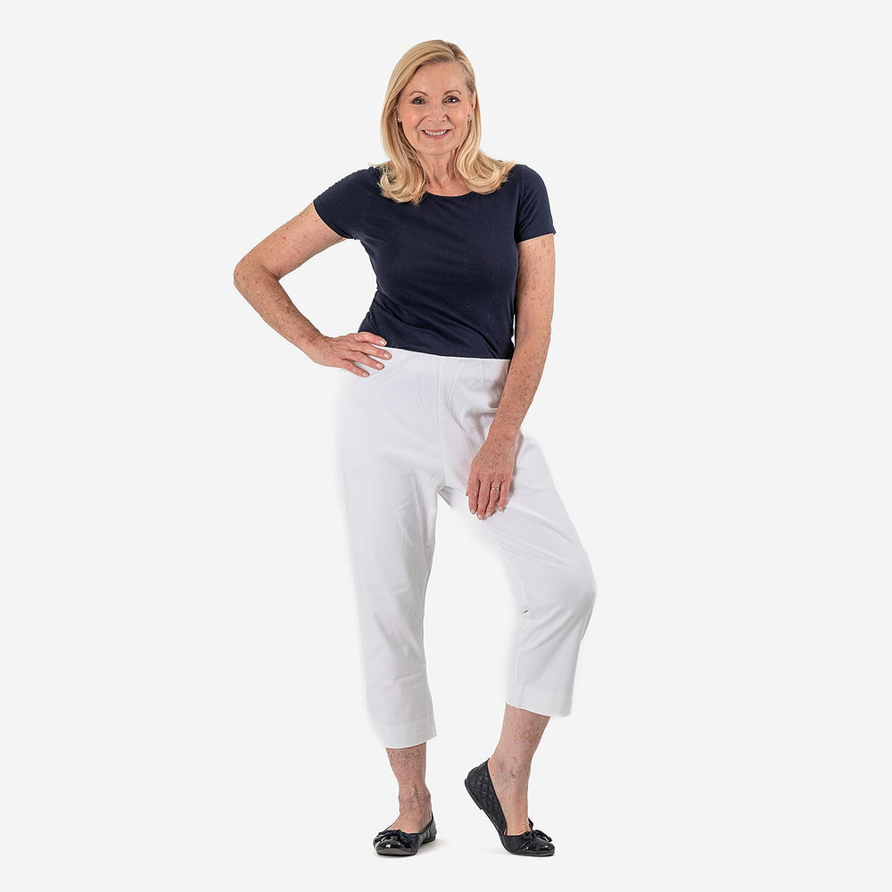 Tamsy White Stretch Twill Capri Jeans for Women - Cropped Fit (Size 18) - White