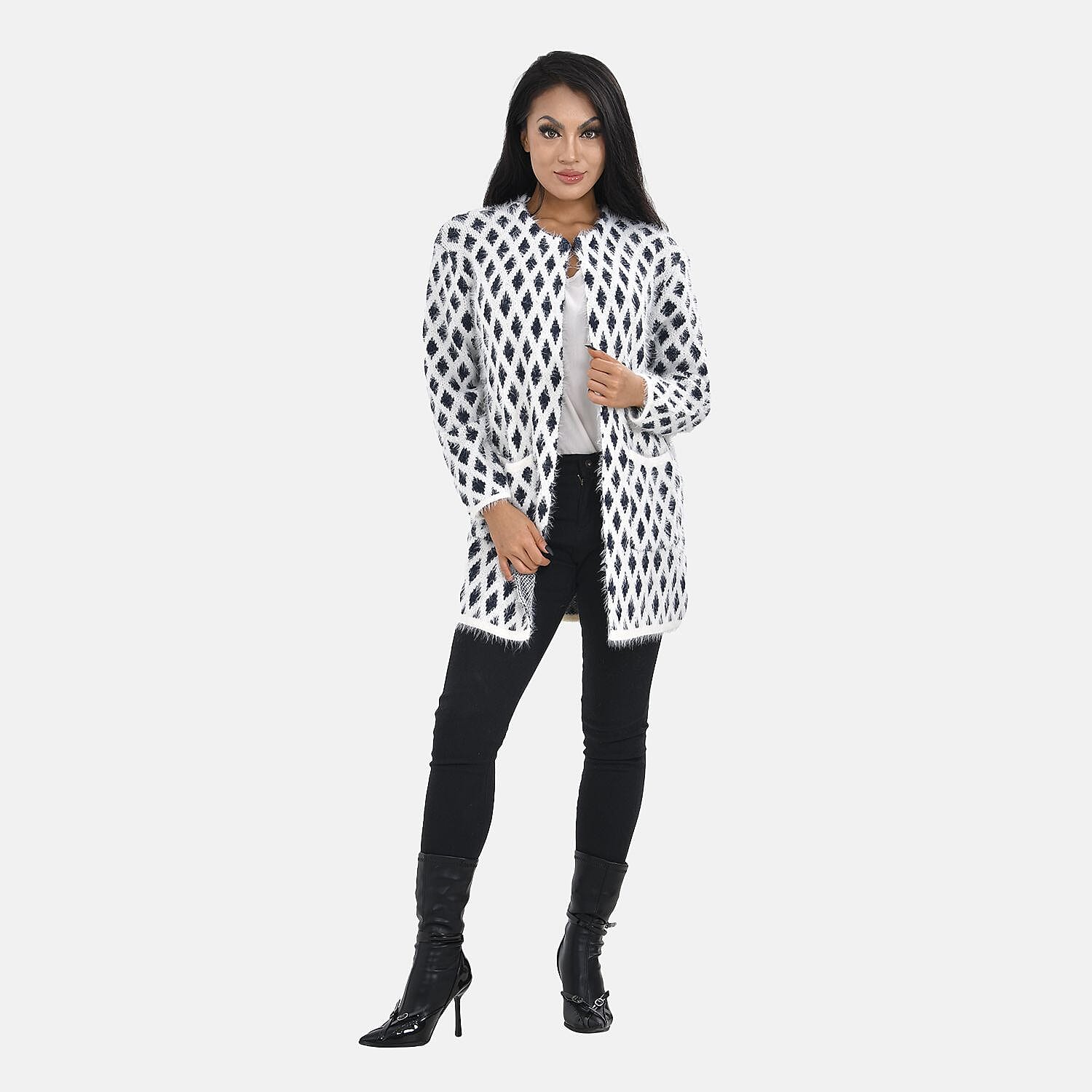 Tamsy Winter Outfit with 2 Pockets (Free Size) - Navy - White