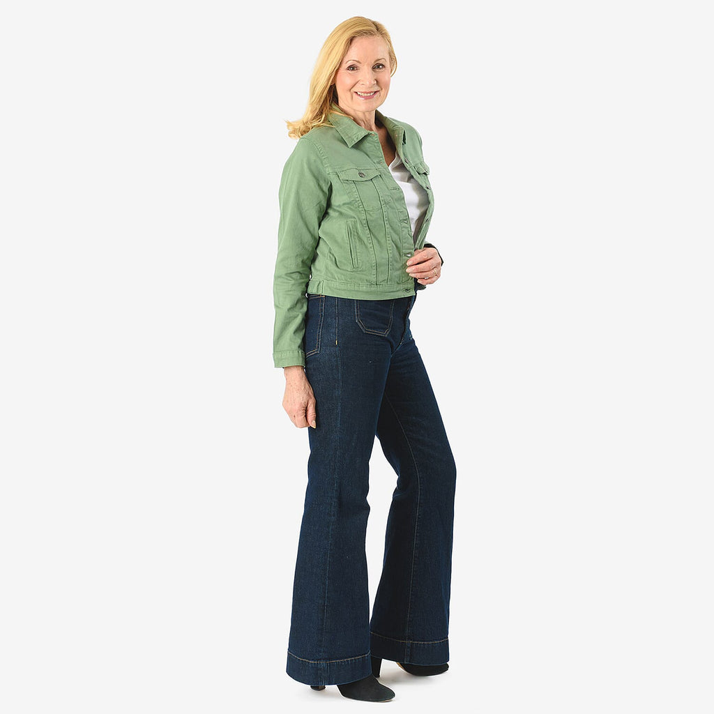 Tamsy Women Strech Twill Trucker Jacket (Size 16) - Green