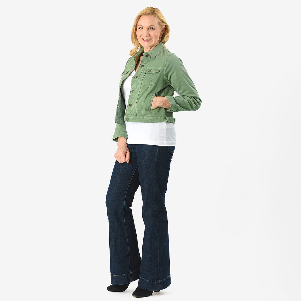 Tamsy Women Strech Twill Trucker Jacket (Size 18) - Green