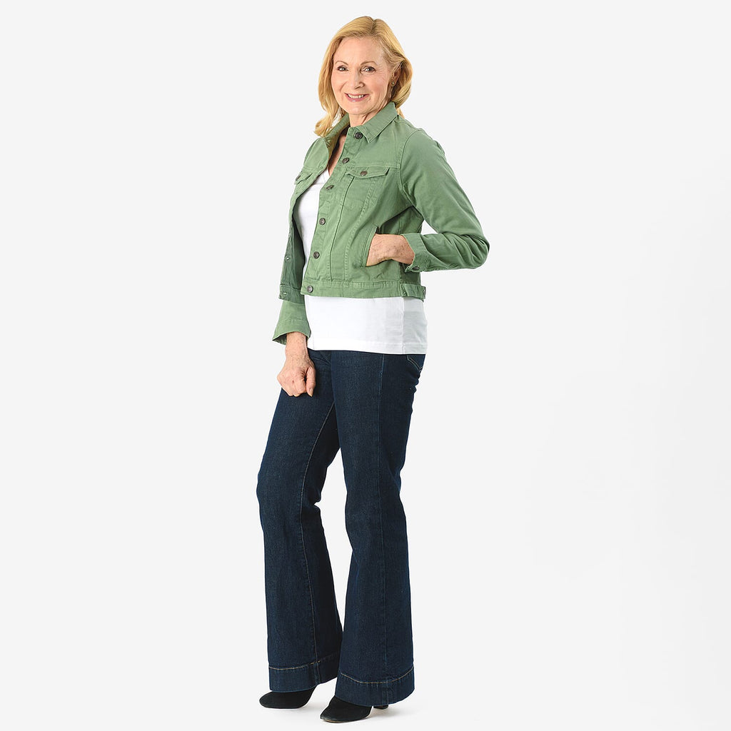 Tamsy Women Strech Twill Trucker Jacket (Size 18) - Green