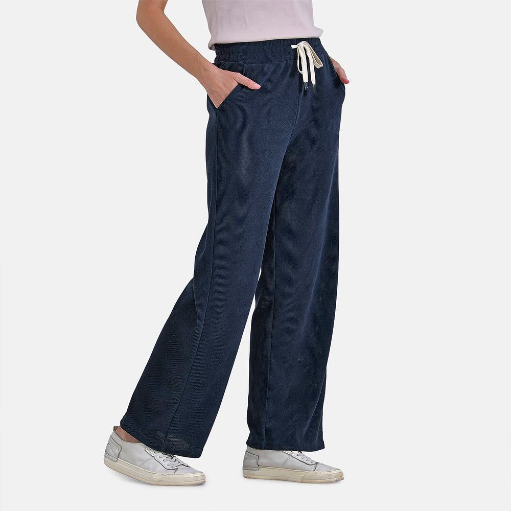 Tamsy Women's Relaxed Fit Corduroy Straight Leg Pants (Size M) - Midnight Navy