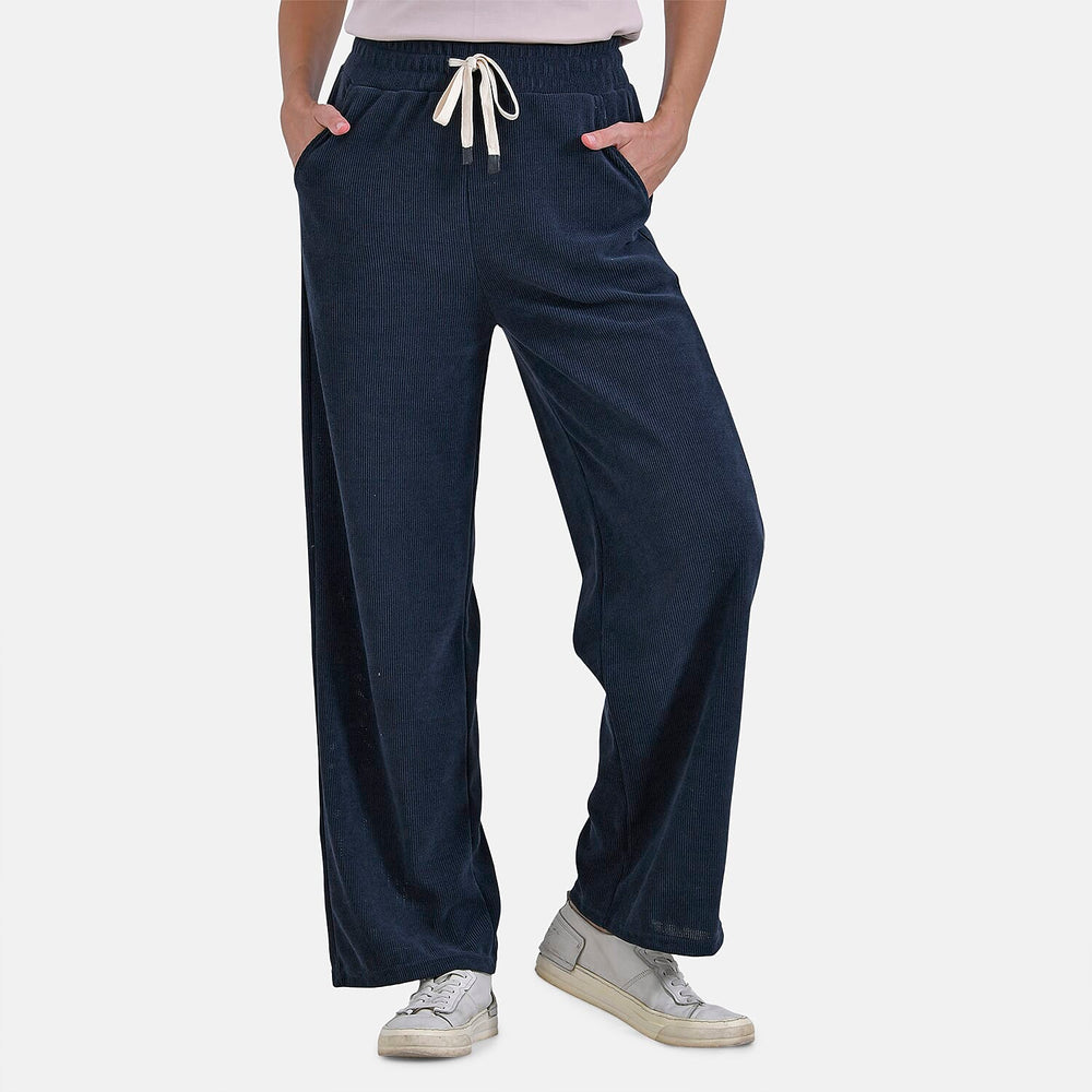 Tamsy Women's Relaxed Fit Corduroy Straight Leg Pants (Size M) - Midnight Navy