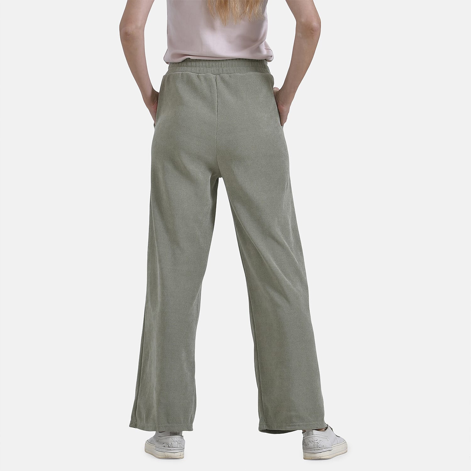 Tamsy Women's Relaxed Fit Corduroy Straight Leg Pants (Size M) - Olive Green