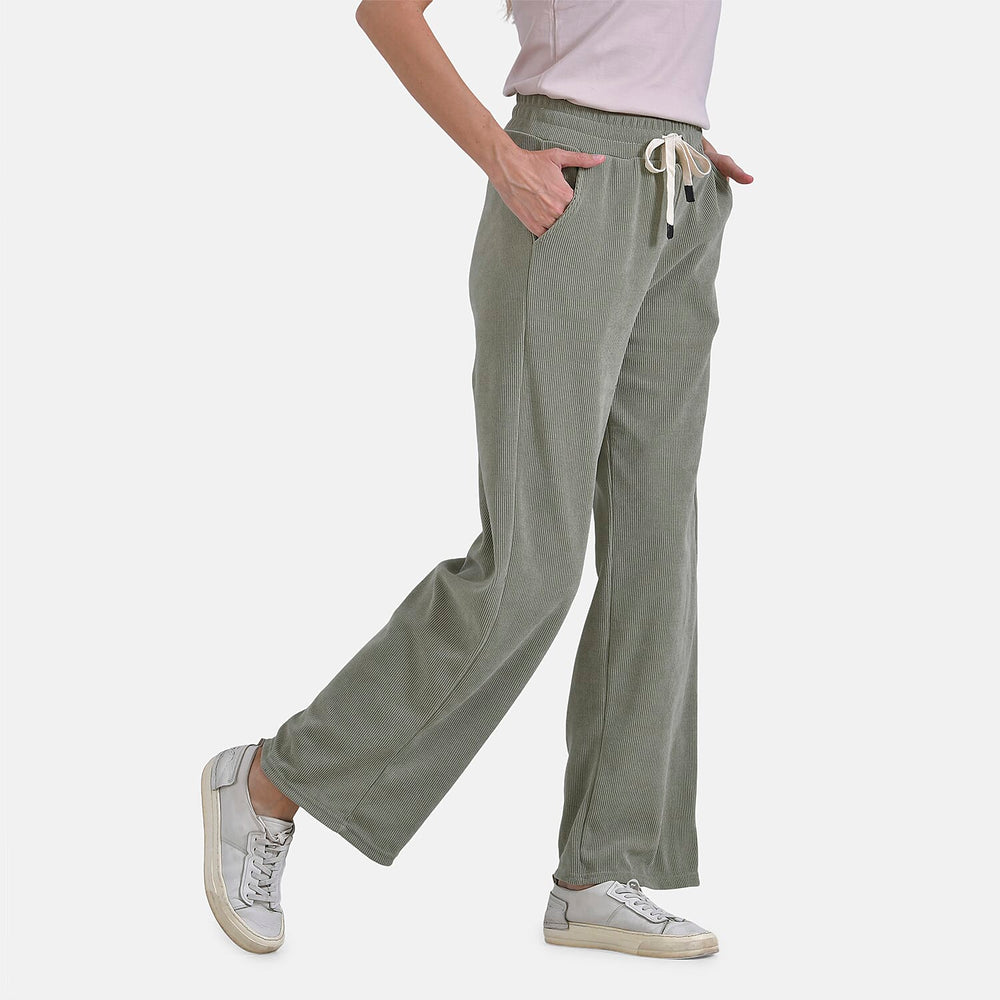 Tamsy Women's Relaxed Fit Corduroy Straight Leg Pants (Size M) - Olive Green
