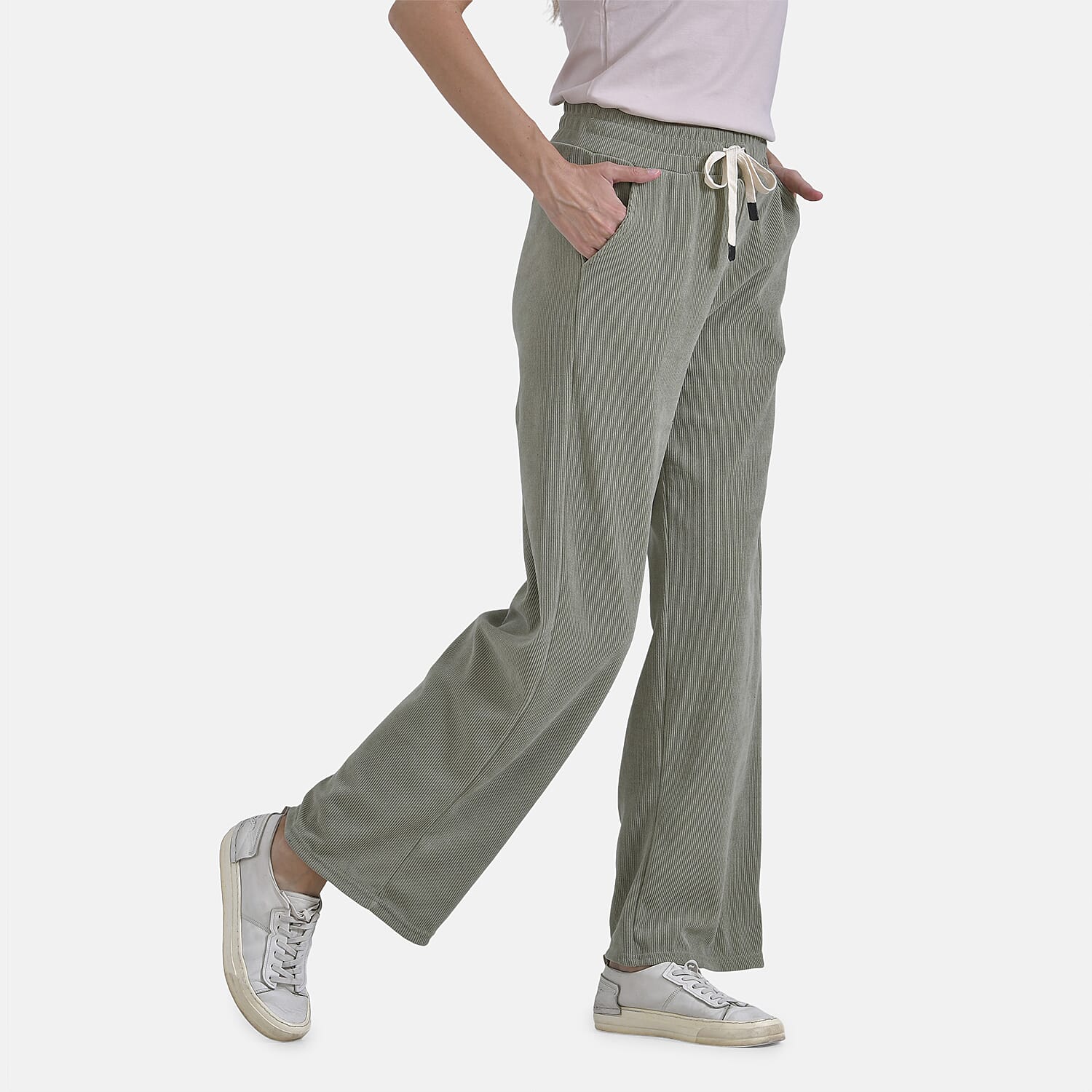 Tamsy Women's Relaxed Fit Corduroy Straight Leg Pants (Size M) - Olive Green
