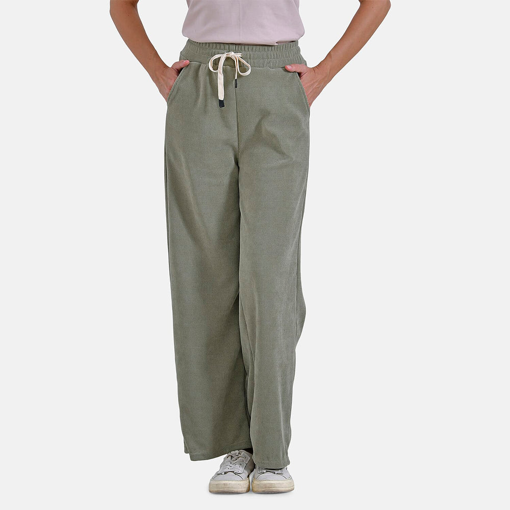 Tamsy Women's Relaxed Fit Corduroy Straight Leg Pants (Size M) - Olive Green