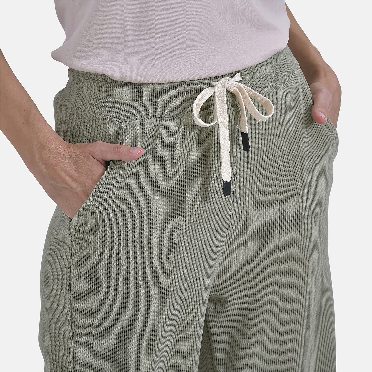 Tamsy Women's Relaxed Fit Corduroy Straight Leg Pants (Size M) - Olive Green