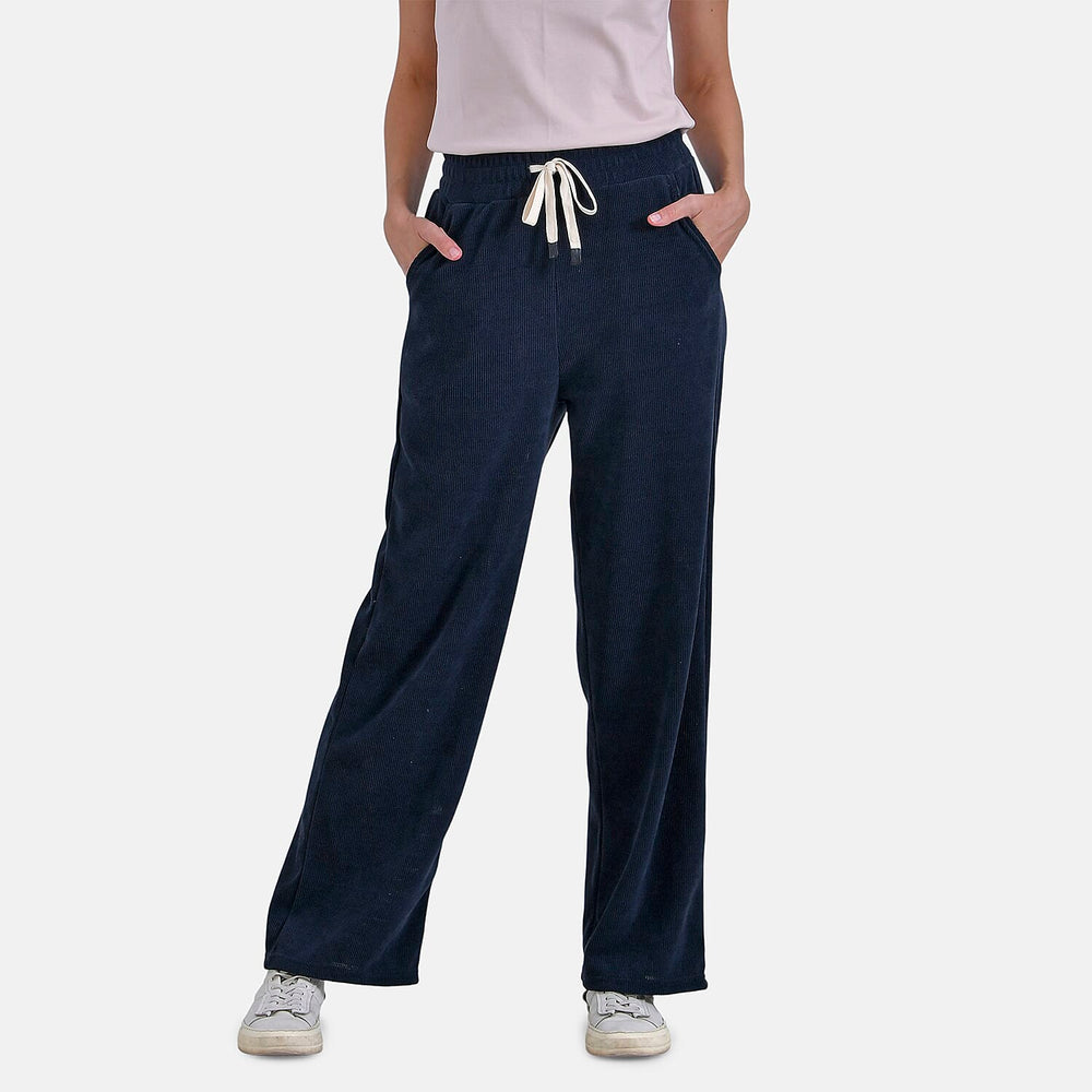 Tamsy Women's Relaxed Fit Corduroy Straight Leg Pants (Size S) - Midnight Navy