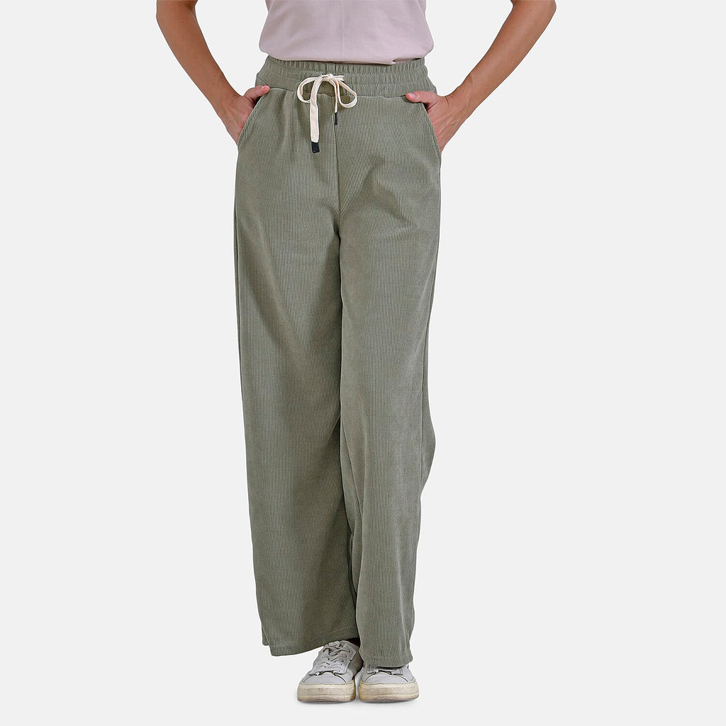 Tamsy Women's Relaxed Fit Corduroy Straight Leg Pants (Size XXL) - Olive Green