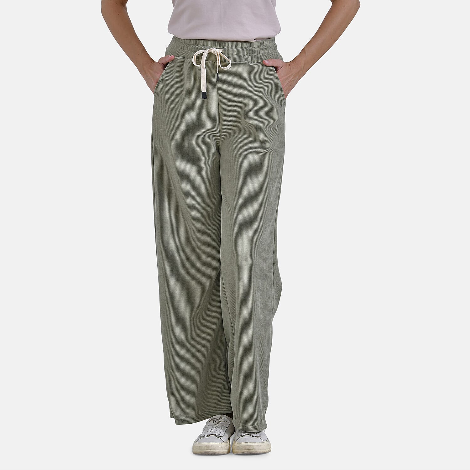 Tamsy Women's Relaxed Fit Corduroy Straight Leg Pants (Size XXL) - Olive Green