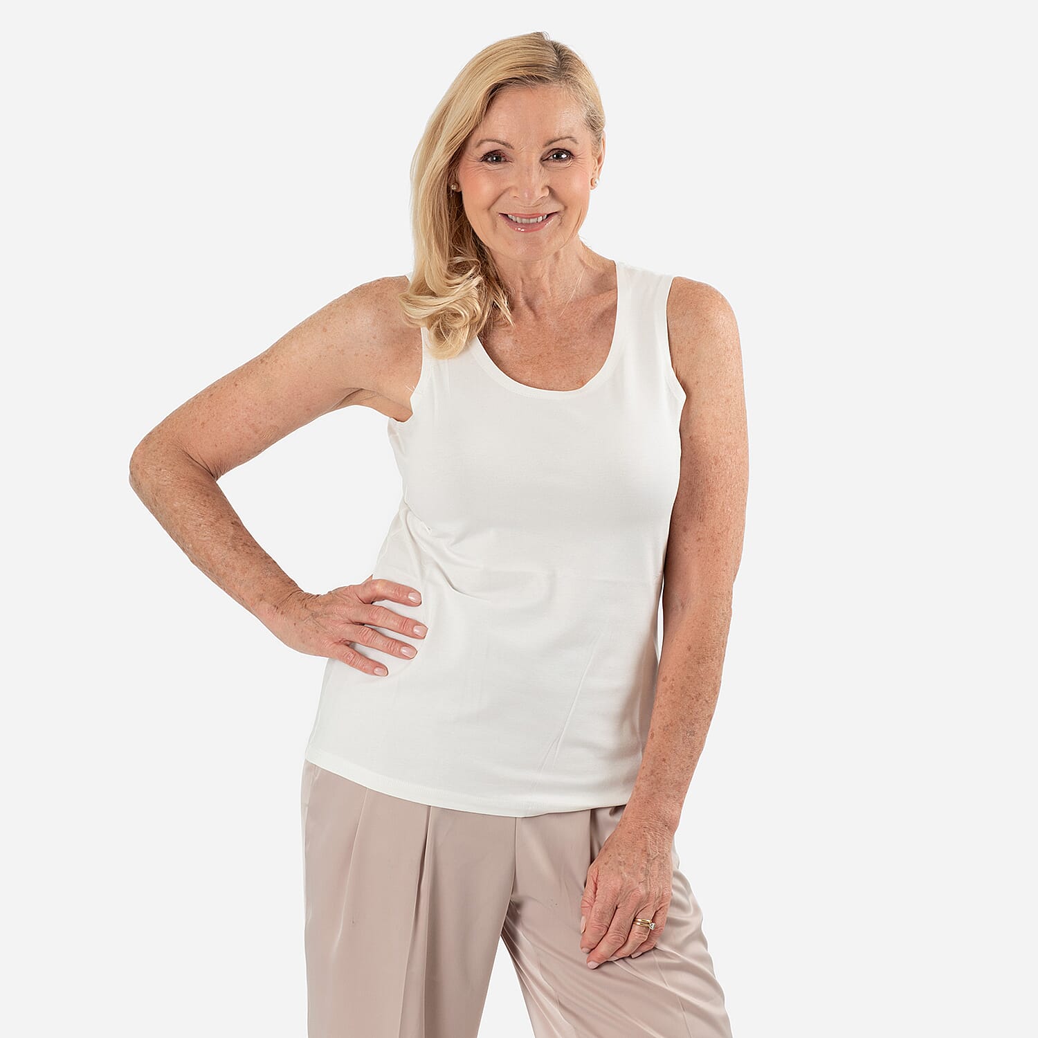 Tamsy Womens Regular Fit Sleeveless Tank Top (Size S) - White