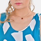 Tamsy 100% Viscose Square Printed Umbrella Dress with Elasticated Belt (One Size- 8 to 18) - Blue, White With Black Belt