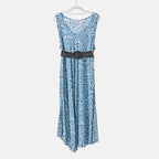Tamsy 100% Viscose Floral Printed Umbrella Dress with Elasticated Belt (One Size - 8 to 18) - Green, White With Black Belt