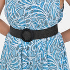 TAMSY 100% Viscose Floral Printed Umbrella Dress with Elasticated Belt (Curve Size - 20 to 26) - Green - White