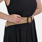 Tamsy Printed Umbrella Dress with Elastic Belt (One Size) - Black